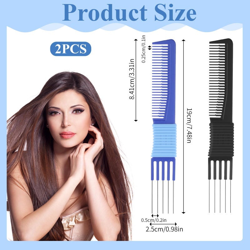 Alrhso 2Pcs Teasing Comb with Pick Hair Pick Comb for Hair Styling Lifting Combs for Women Men Curly Hairs with Prongs on, Backcombing Fluffing Combs for Fine Hairs - Image 3